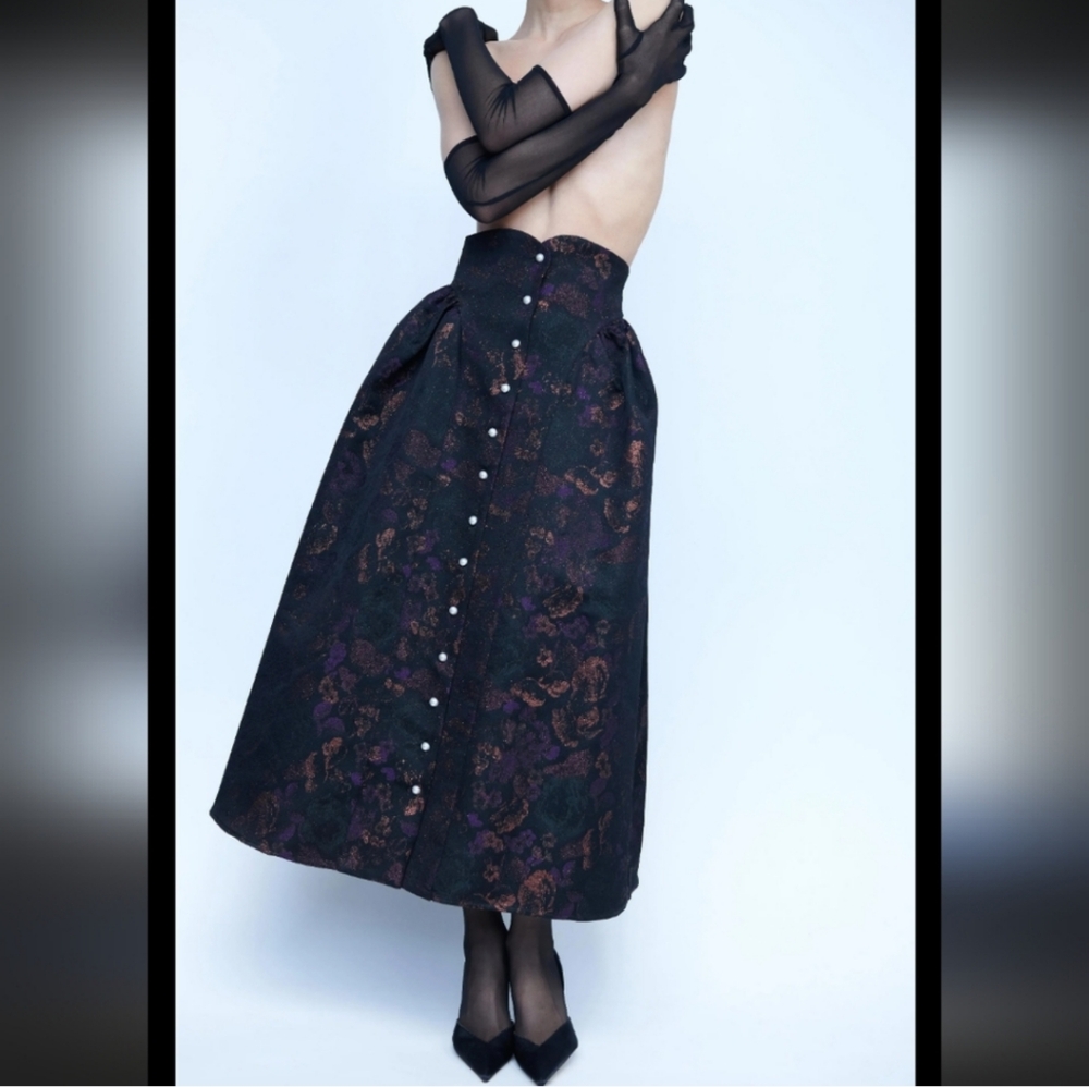 Batsheva Bella metallic jacquard midi skirt 2